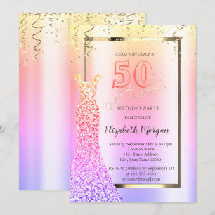 Convites Sequins Dress Ombre 50th Birthday 