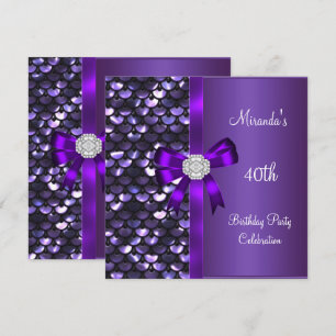 Convites Sequins Roxo Diamante Arco de Aniversário de 40 An