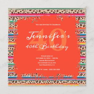 Convites Serape Leopardo Grunge Safari Orange aniversário 