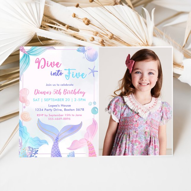 Convites Sereia 5 Birthday Dive Para Foto De Cinco Festas (Criador carregado)