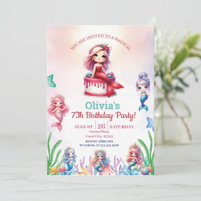 Convites Sereia, 7 Mágica (Em pé/Frente)