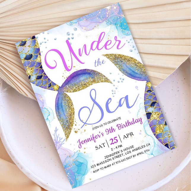 Convites Sereia 9ª Menina de Aniversário Sob o Mar (Criador carregado)