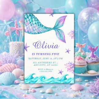 Convites Sereia Aniversário de 5 anos Debaixo do Mar