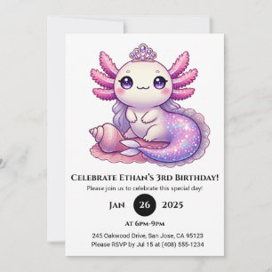 Convites Sereia Axolotl Princesa Birthday