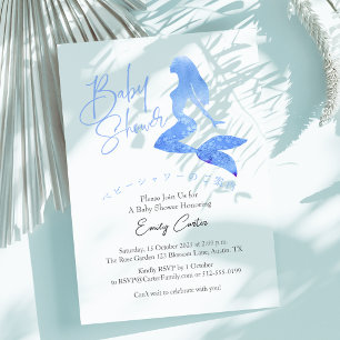 Convites Sereia Azul Festa de Bebê Menina Aguarela Simples