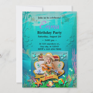 Convites Sereia, Concha, Amigos Animais Marinhos, Recife de