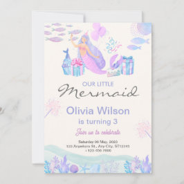 Convites Sereia Cor-de-rosa azul-escura sob o Chá de fralda