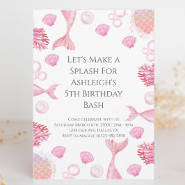 Convites Sereia Cor-de-rosa com Festa de aniversário