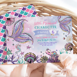 Convites Sereia Cuta Debaixo da Festa de aniversário do Mar