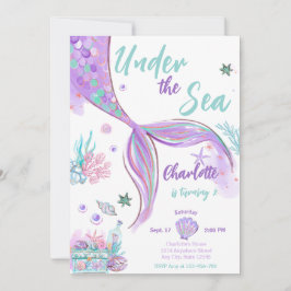 Convites Sereia Cuta Sob O Aniversário Da Glitter Marinha