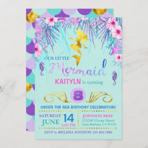 Convites Sereia da faísca sob o aniversário do mar