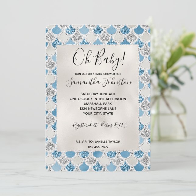 Convites Sereia das Turquesas de Prata (Em pé/Frente)