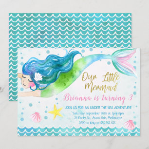 Convites sereia de aquarela