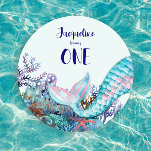 Convites Sereia De Aquarela De primeiro aniversario Sob O M