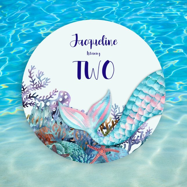 Convites Sereia De Aquarela De segundo aniversário Sob O Ma (Criador carregado)