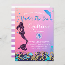 Convites Sereia e golfinho sob a Festa de aniversário do ma