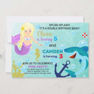 Convites Sereia e irmãos tubarões convite.