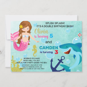 Convites Sereia e irmãos tubarões convite.