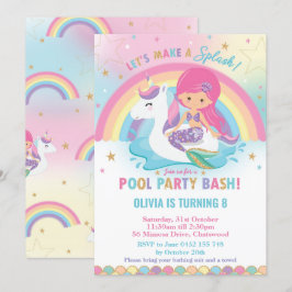Convites Sereia e Piscina do Unicórnio, Aniversário Pink