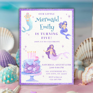 Convites Sereia em Aquarela Menina de Aniversário