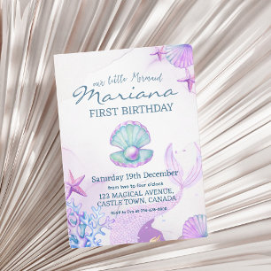 Convites Sereia Festa de aniversário Pérola Primeiro Aniver