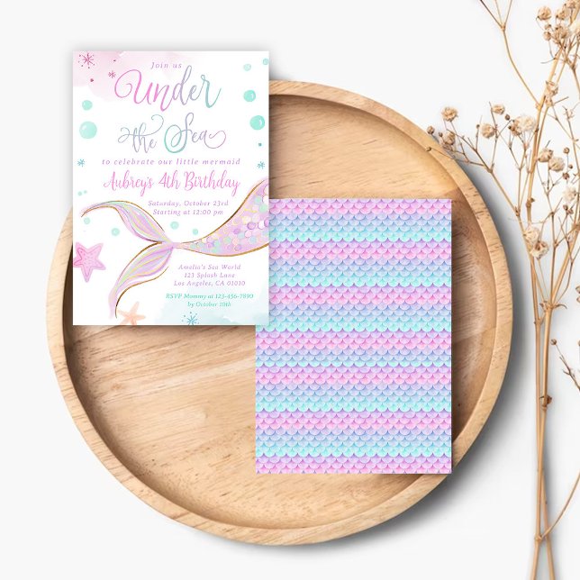 Convites Sereia, Festa de Piscina de Aniversário Sob O Mar (Criador carregado)