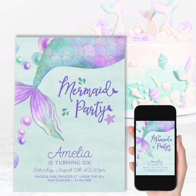 Convites Sereia Festa Qualquer Idade Sereia Aniversário (Criador carregado)