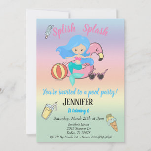 Convites Sereia Flamingo, Piscina de Festa Flutuante Aniver