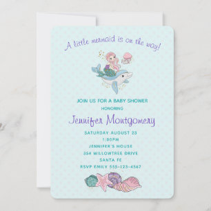 Convites Sereia Fofa Andando um Golfinho Sob o Mar