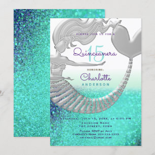 Convites Sereia Glitter Aniversário de Quinceanera