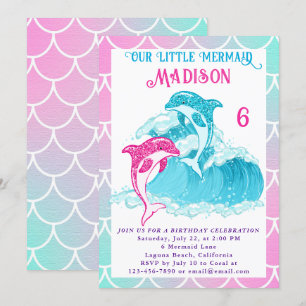 Convites Sereia Golfinho Mar Azul Oceano Festa de Aniversár
