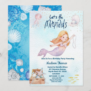 Convites Sereia Lumineira Sob Festa de aniversário Marítima