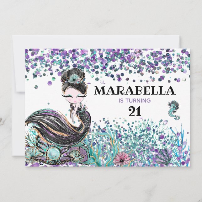 Convites *~* Sereia LUXE 21 GLAM sob Festa de aniversário m (Frente)