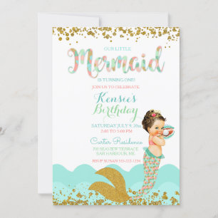 Convites Sereia Menina Bebê Coral Rosa Dourado