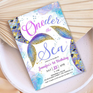 Convites Sereia Menina de 1º Aniversário Rosa ONEder o Mar
