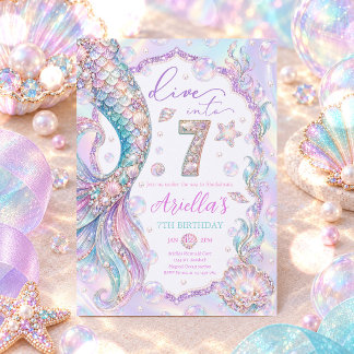 Convites Sereia Mergulha Em Aniversário de 7 Anos Caprichos