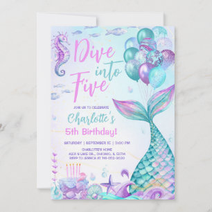 Convites Sereia Mergulhe nos Cinco Aniversário