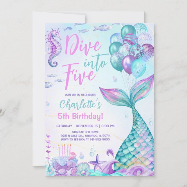 Convites Sereia Mergulhe nos Cinco Aniversário (Frente)