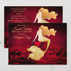 Convites Sereia ouro com Red Heart Doce 16 Aniversário