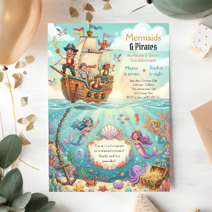 Convites Sereia Pirata Debaixo do Mar Aniversário de 8 anos