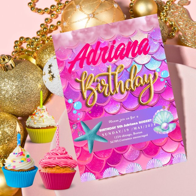 Convites Sereia, Piscina do mar, Festa Rosa, Brilho (Criador carregado)