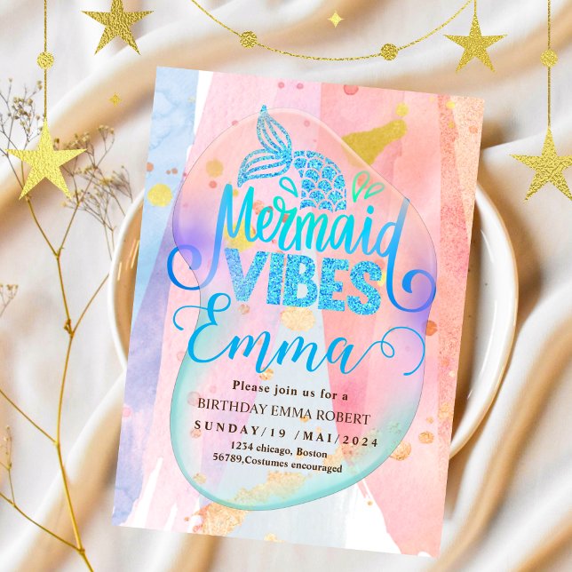 Convites Sereia Piscina do mar Festa Rosa Sereia (Criador carregado)