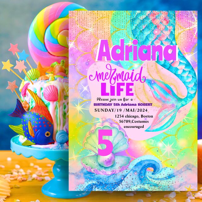 Convites Sereia Piscina do mar, Glitter Rosa (Criador carregado)