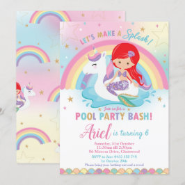 Convites Sereia Piscina do Partido Birthday Red Hair Girl
