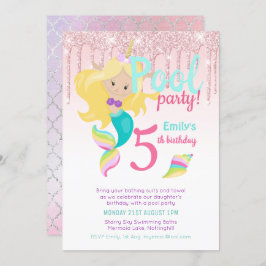 Convites Sereia, Piscina do Unicórnio, garota azul rosa