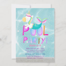 Convites Sereia, PISCINA do Unicórnio, Glitter Rosa, Garota