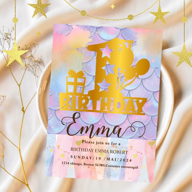 Convites Sereia, Piscina, Sereia Rosa, um aniversário (Criador carregado)