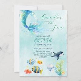 Convites Sereia primeiro aniversario Aquarela Nossa Pequena