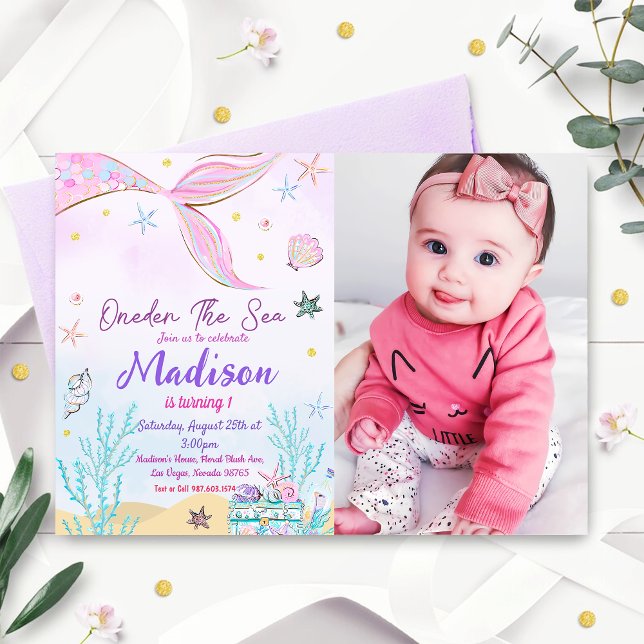 Convites Sereia primeiro aniversario ONEder Festa do Mar (Criador carregado)