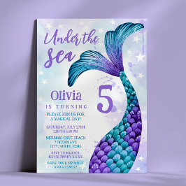 Convites Sereia - Púrpura + Coloração d'água Teal Aniversár